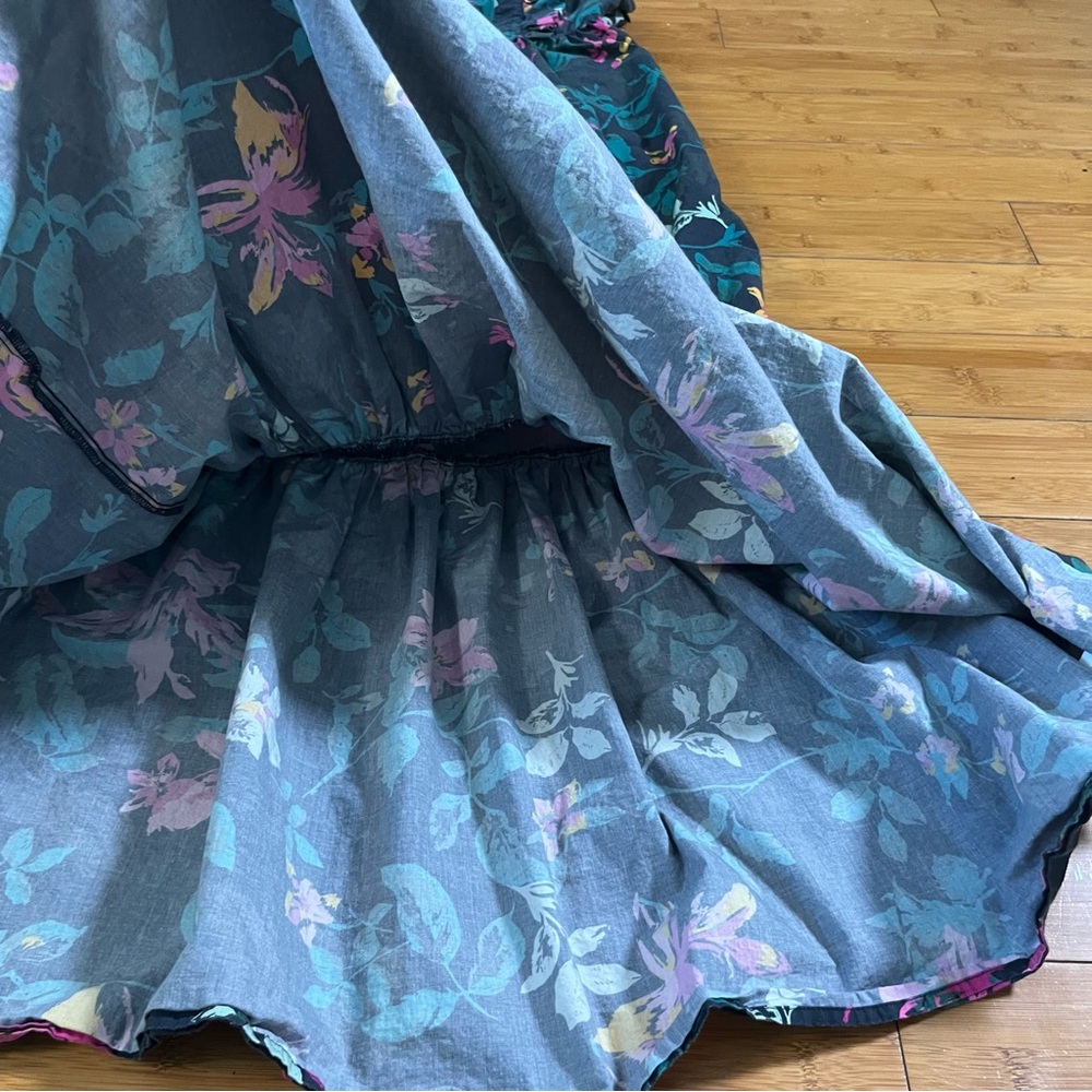 The Drop Navy Jewel Tone Poplin Cotton Floral Ruffle Square Neck Maxi Dress - Picture 11 of 14